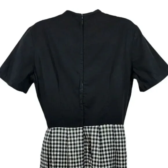 Vintage 50's 60's Handmade Gingham Fit and Flare in Black/White Dress Size Med - Picture 6 of 10